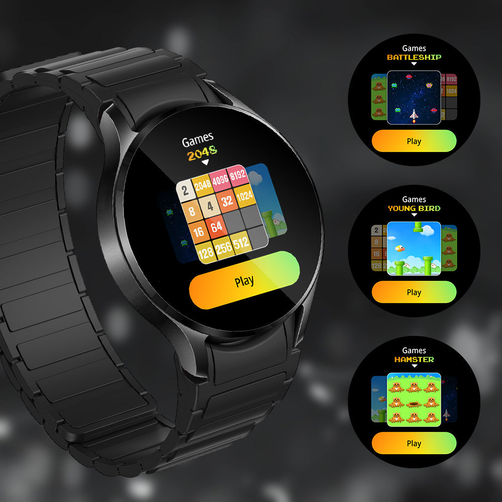 D'Colmi i28 Ultra Smartwatch mat agebaute Spiller, fortgeschrattem Gesondheetstracking, 10-Deeg Batterielaufzäit an IP68-Waasserdichtheet.